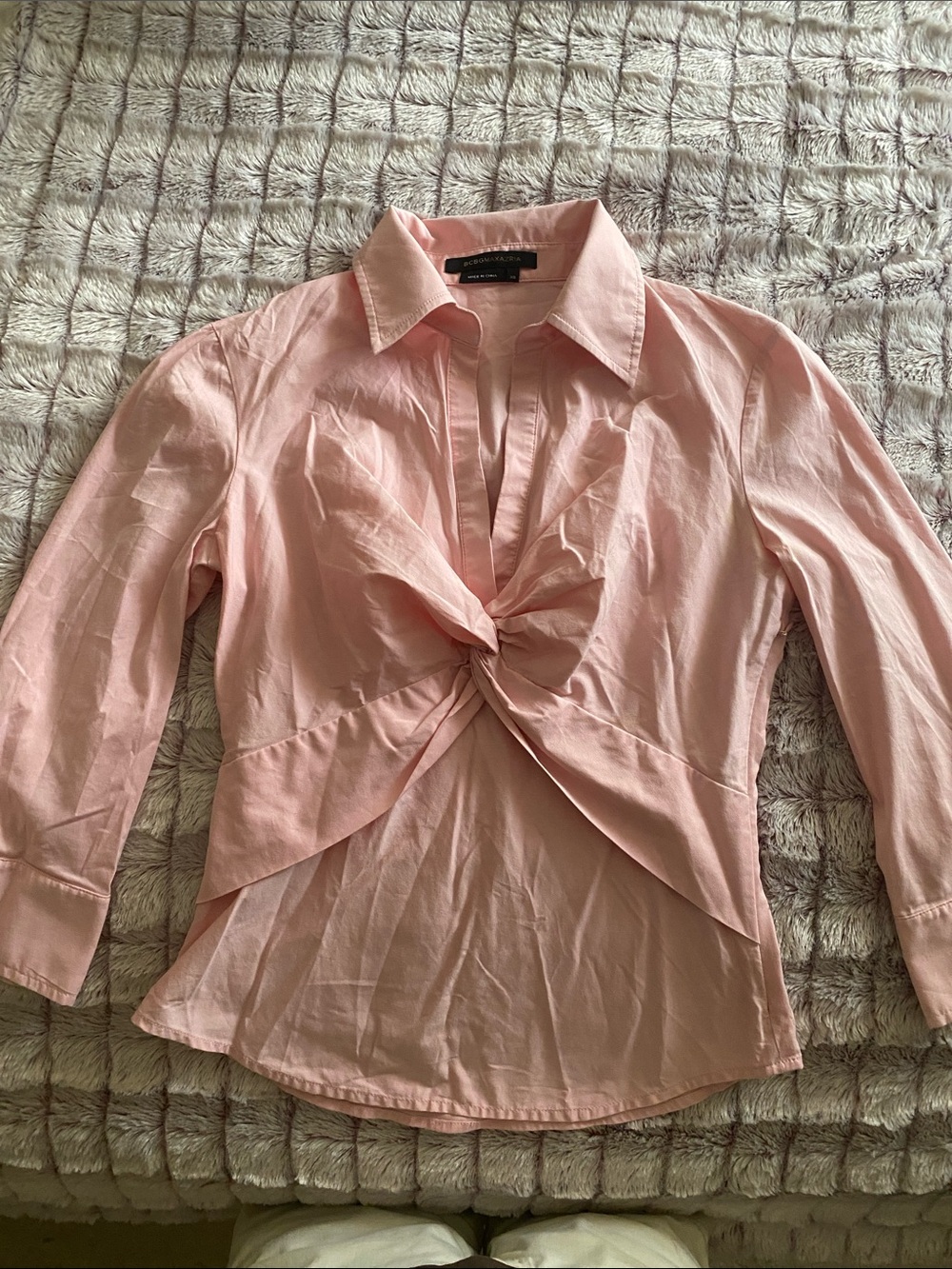 BCBGMaxAzria Blush Pink Twist-Front Collared Shirt
